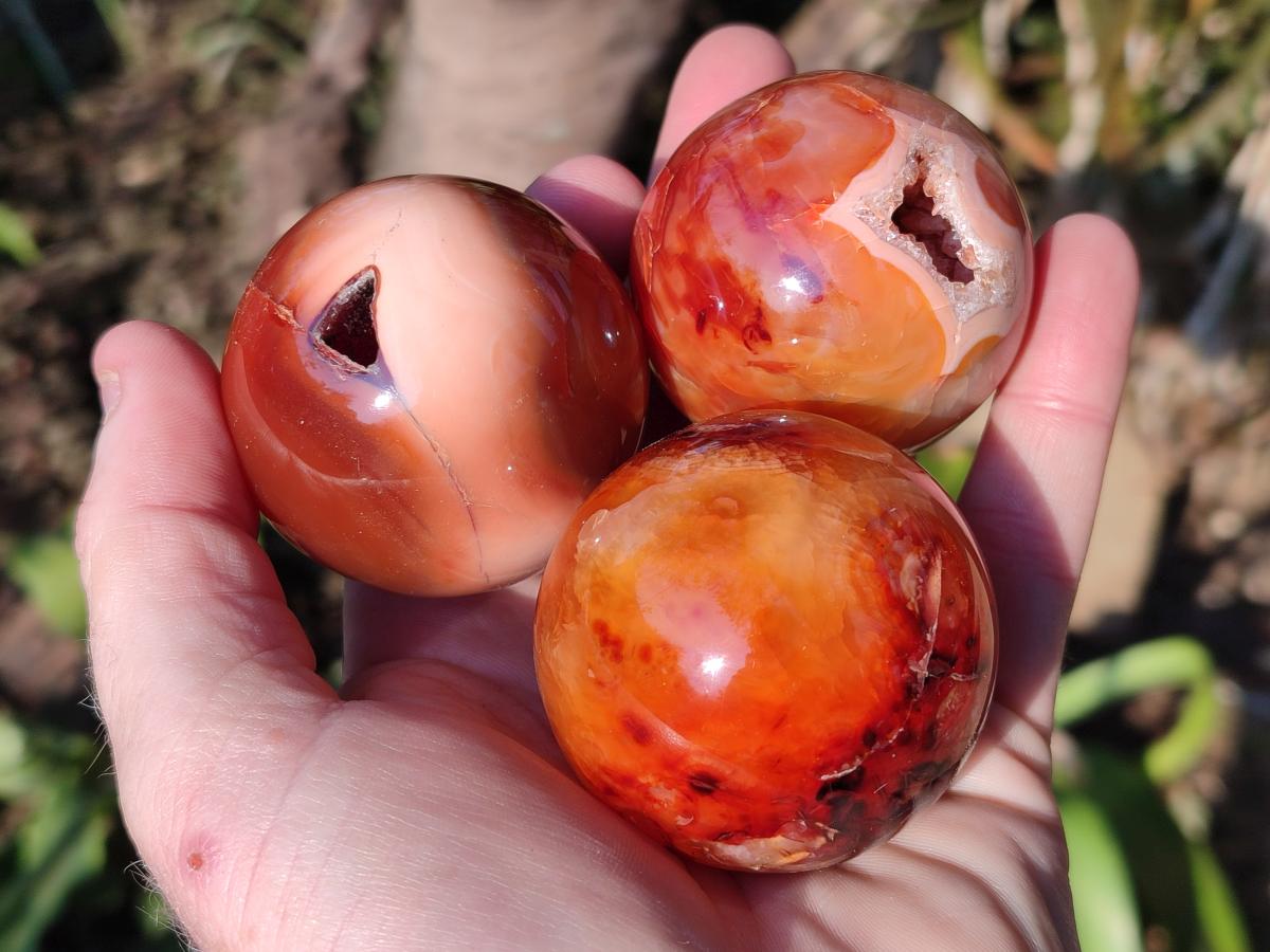 Polished and Natural Small Carnelian Agate Gemstone Spheres x 12 From Madagascar - Toprock Gemstones and Minerals 