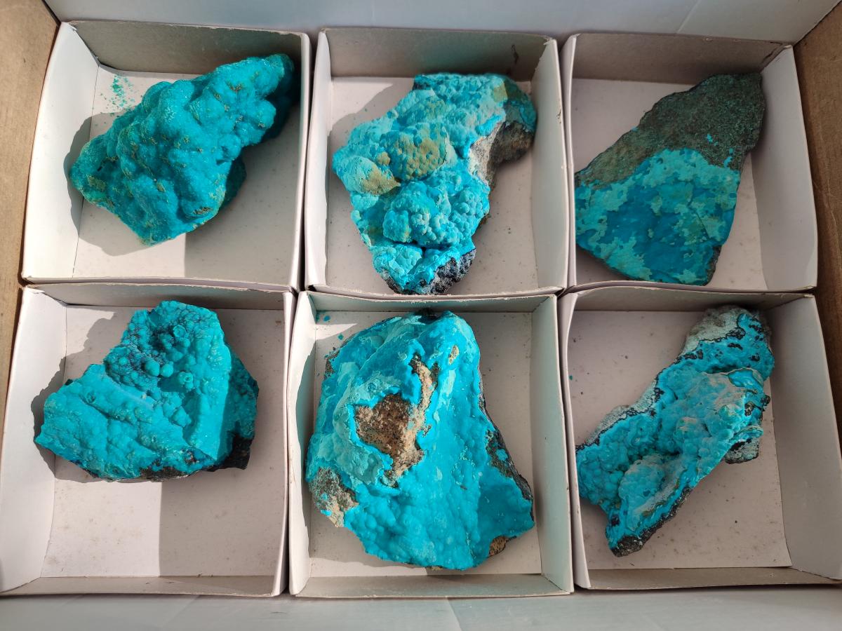 Natural Botryoidal Chrysocolla Specimens x 6 From Kulukuluku, Congo - Toprock Gemstones and Minerals 