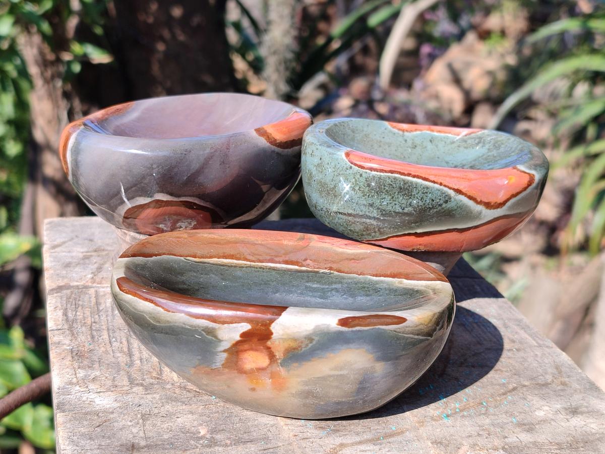 Polished Polychrome Jasper Bowls x 3 From Androka, Madagascar - Toprock Gemstones and Minerals 