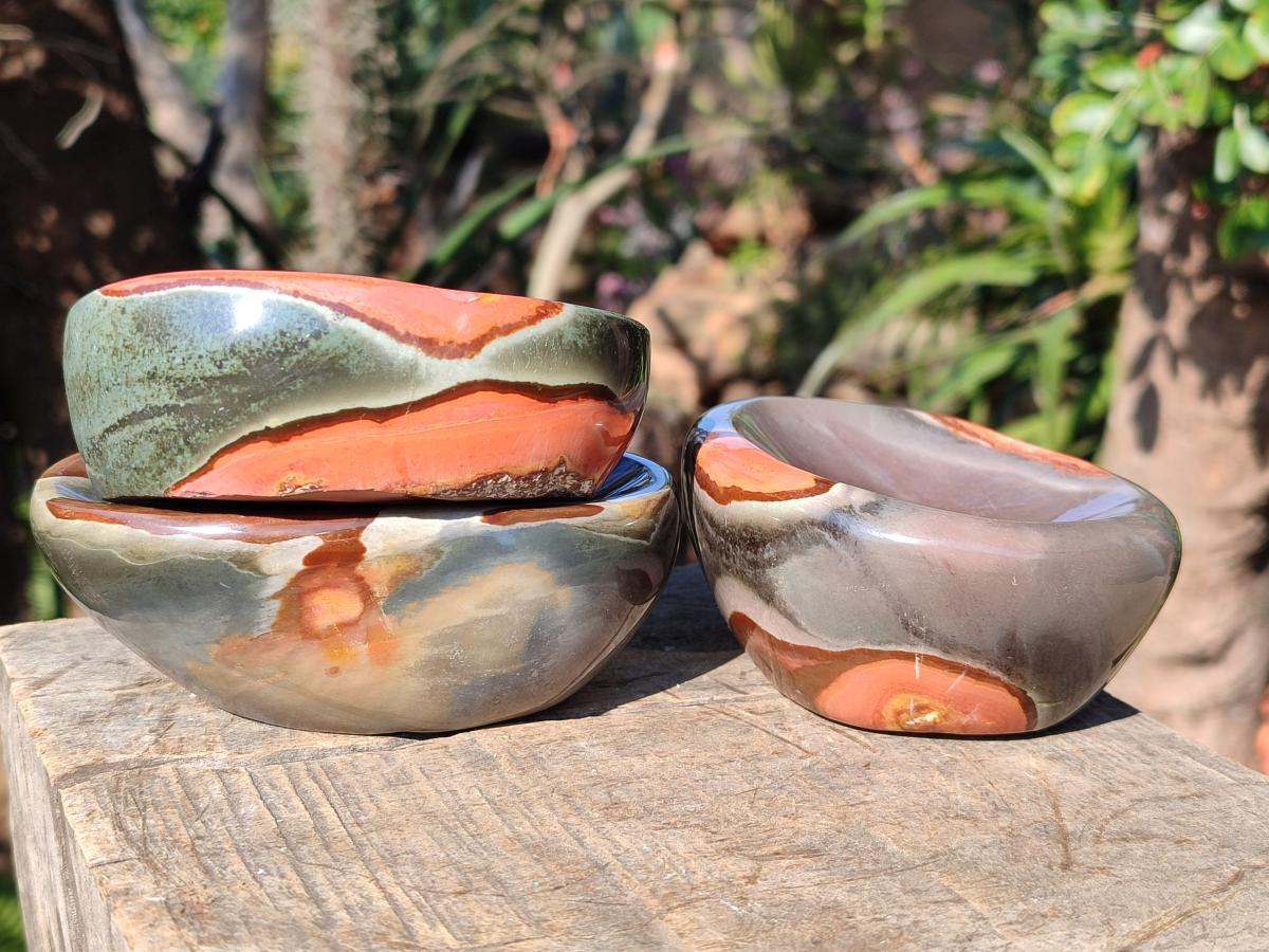 Polished Polychrome Jasper Bowls x 3 From Androka, Madagascar - Toprock Gemstones and Minerals 