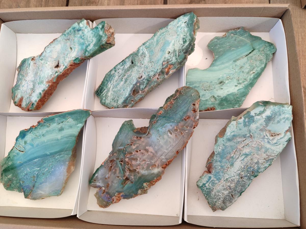 Polished One Side Great Dyke Mtorolite Chrysoprase Plates x 6 From Great Dyke Mountains, Zimbabwe - Toprock Gemstones and Minerals 