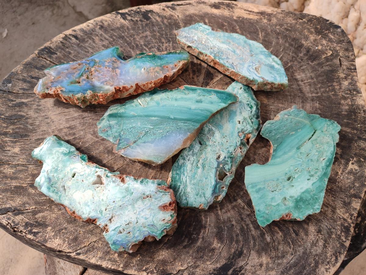 Polished One Side Great Dyke Mtorolite Chrysoprase Plates x 6 From Great Dyke Mountains, Zimbabwe - Toprock Gemstones and Minerals 
