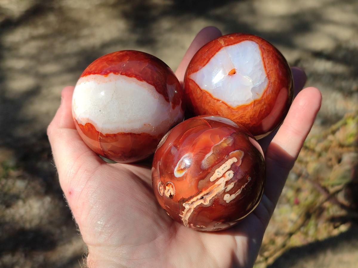 Polished Carnelian Agate Gemstone Spheres x 6 From Madagascar - Toprock Gemstones and Minerals 