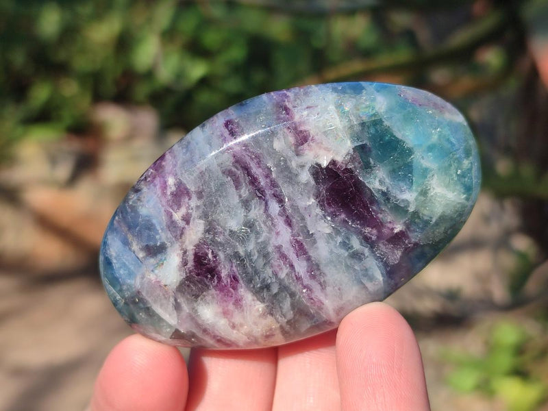 Polished Watermelon Fluorite Palm Stones x 14 From Uis, Namibia - Toprock Gemstones and Minerals 