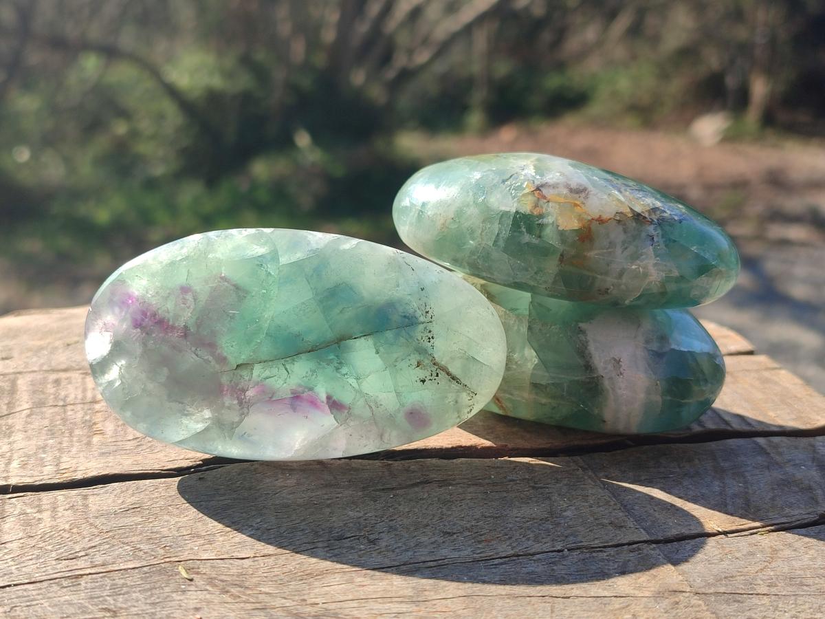 Polished Watermelon Fluorite Palm Stones x 14 From Uis, Namibia - Toprock Gemstones and Minerals 