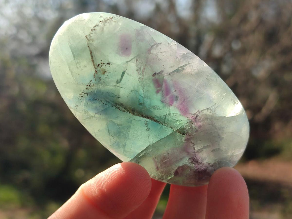 Polished Watermelon Fluorite Palm Stones x 14 From Uis, Namibia - Toprock Gemstones and Minerals 