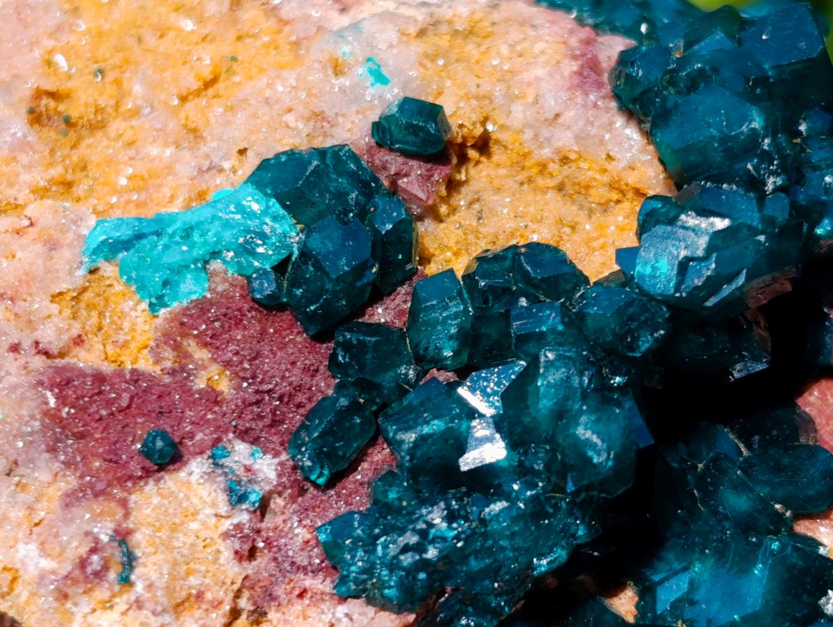 Natural Cabinet Size Dioptase on Dolomite Specimens with Associated Minerals x 2 From Likasi, Congo - Toprock Gemstones and Minerals 