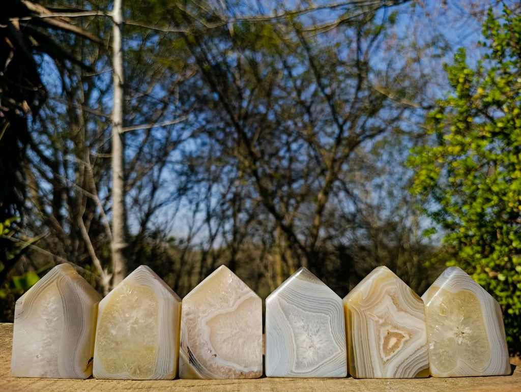 Polished Banded Agate House Shaped Slices x 6 From Madagascar - Toprock Gemstones and Minerals 