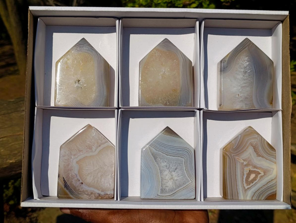 Polished Banded Agate House Shaped Slices x 6 From Madagascar - Toprock Gemstones and Minerals 
