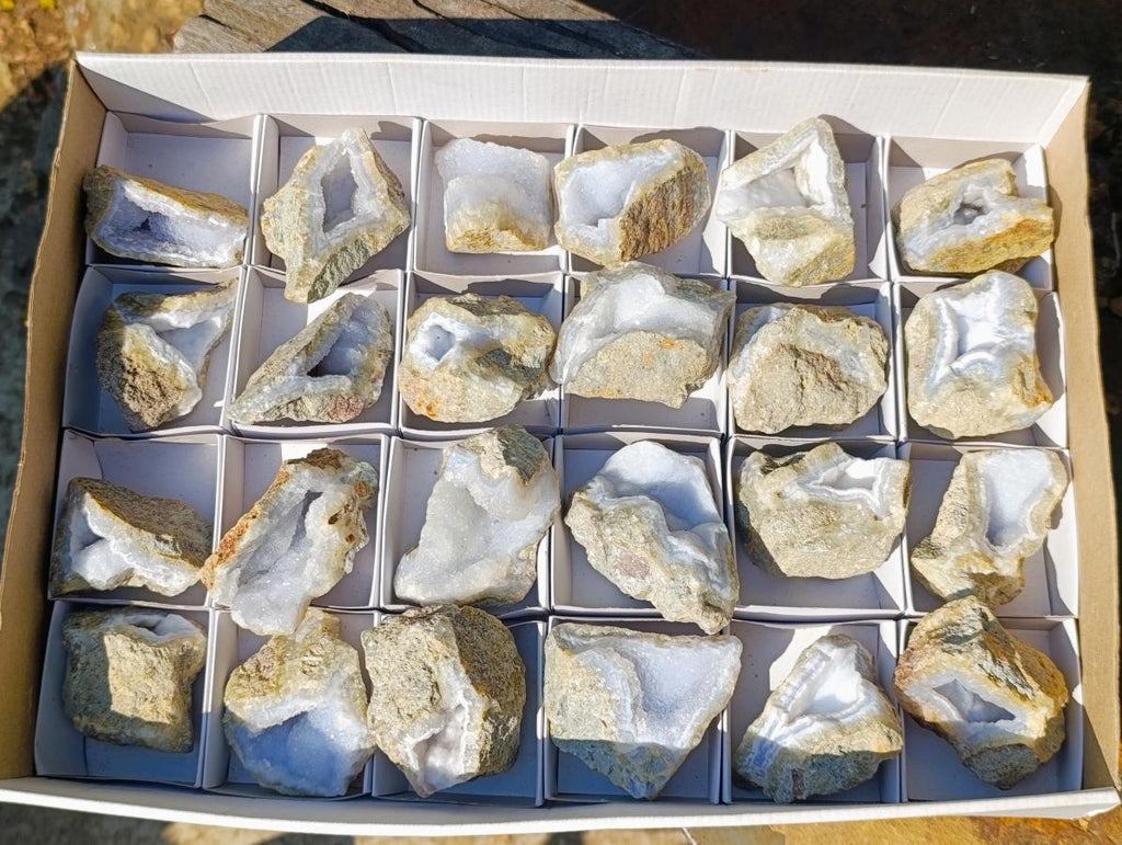 Natural Blue Lace Agate Geode Specimens x 24 From Nsanje, Malawi - Toprock Gemstones and Minerals 