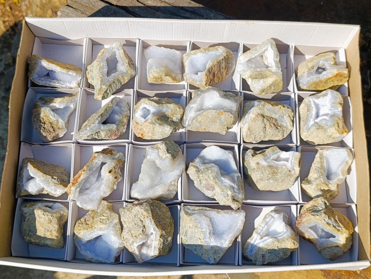 Natural Blue Lace Agate Geode Specimens x 24 From Nsanje, Malawi - Toprock Gemstones and Minerals 
