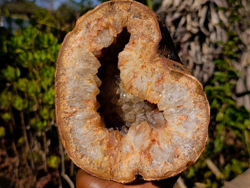 Polished and Natural Agate with Crystalline Geode Centres x 2 From Maintirano, Madagascar - Toprock Gemstones and Minerals 