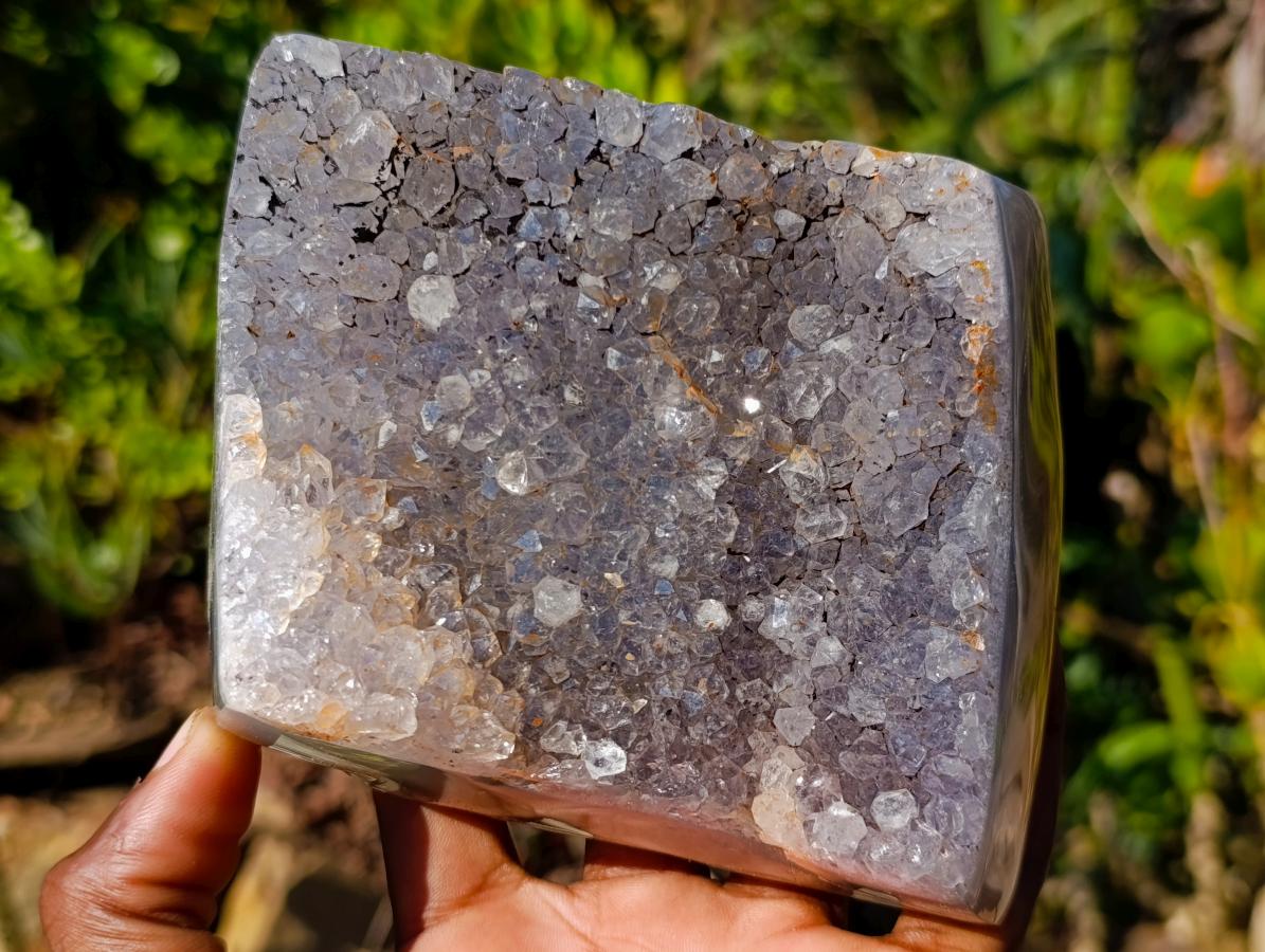 Polished and Natural Agate with Crystalline Geode Centres x 2 From Maintirano, Madagascar - Toprock Gemstones and Minerals 