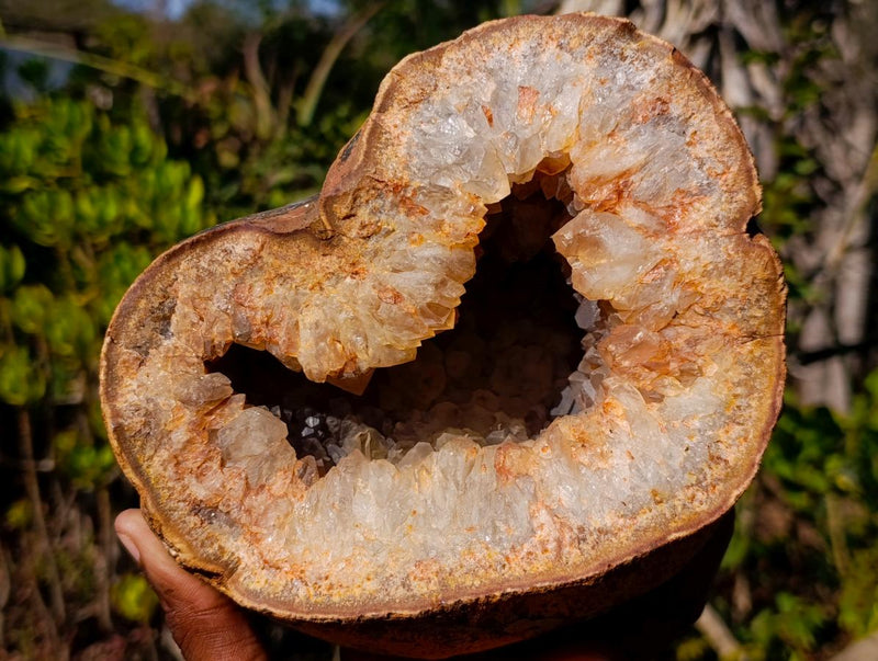 Polished and Natural Agate with Crystalline Geode Centres x 2 From Maintirano, Madagascar - Toprock Gemstones and Minerals 
