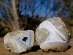 Polished One Side Blue Lace Agate Geodes x 12 From Nsanje, Malawi - Toprock Gemstones and Minerals 
