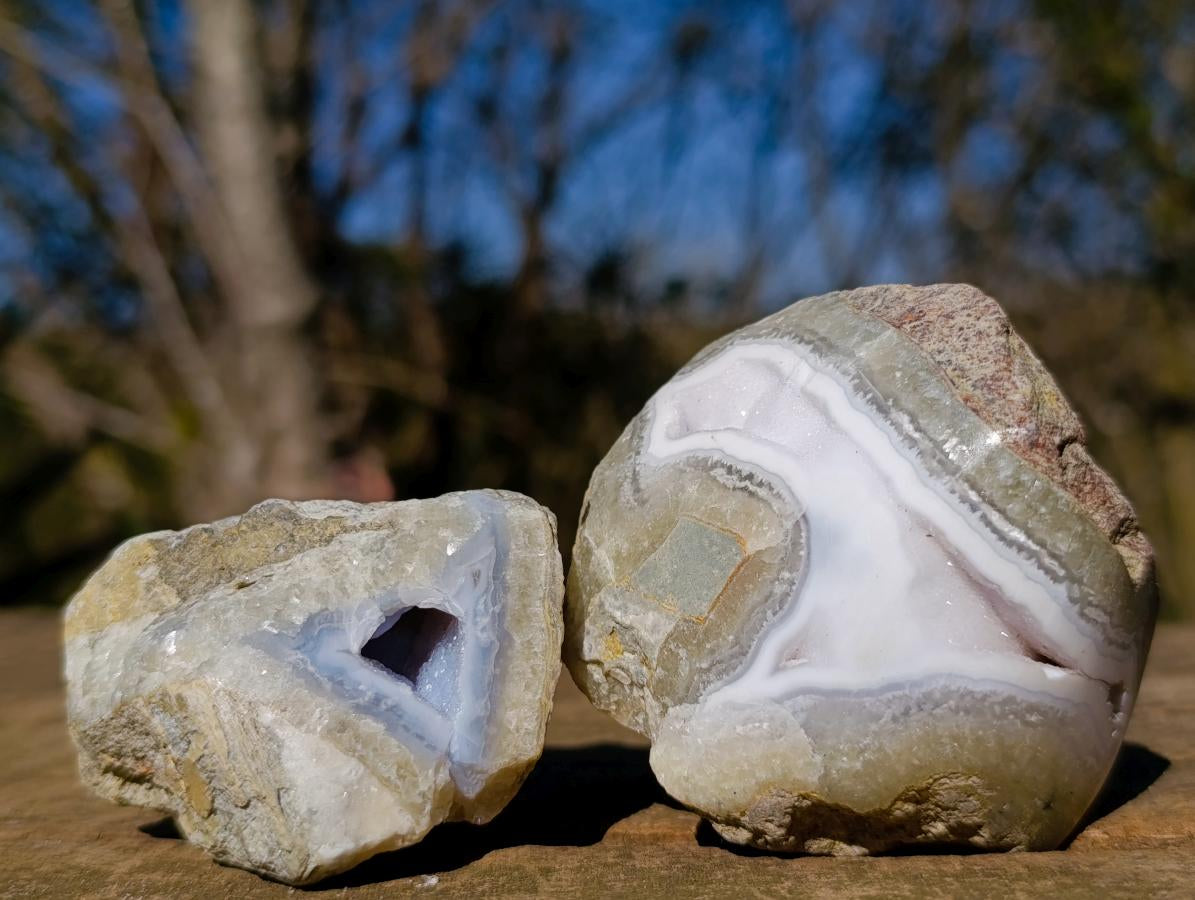 Polished One Side Blue Lace Agate Geodes x 12 From Nsanje, Malawi - Toprock Gemstones and Minerals 