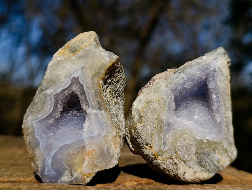 Polished One Side Blue Lace Agate Geodes x 12 From Nsanje, Malawi - Toprock Gemstones and Minerals 