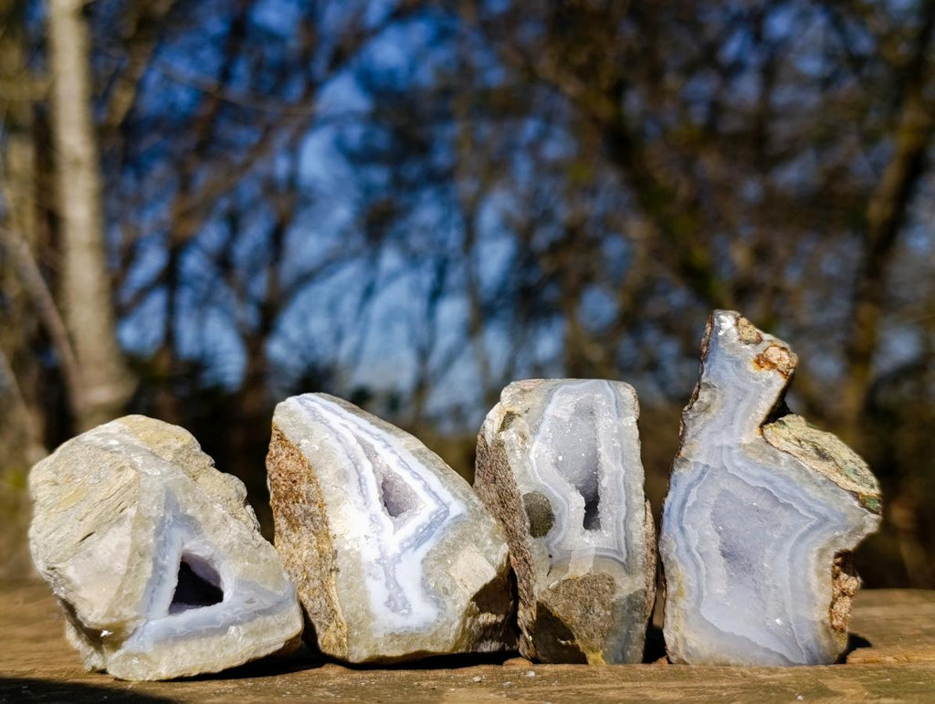 Polished One Side Blue Lace Agate Geodes x 12 From Nsanje, Malawi - Toprock Gemstones and Minerals 