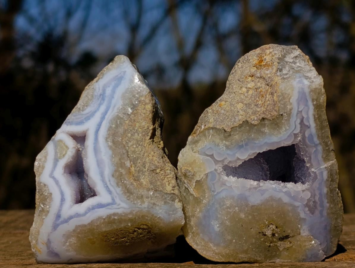 Polished One Side Blue Lace Agate Geodes x 12 From Nsanje, Malawi - Toprock Gemstones and Minerals 
