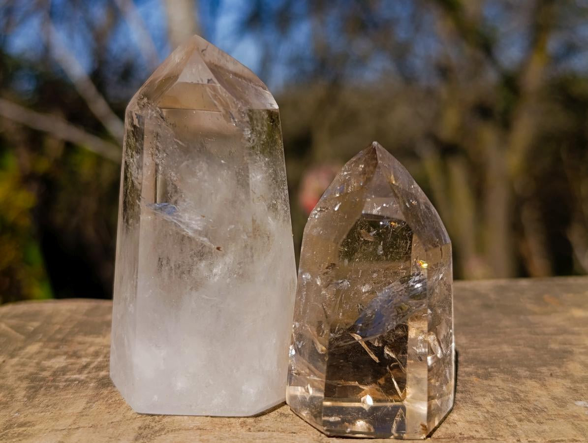 Polished Clear and Smokey Quartz Crystals x 12 From Madagascar - Toprock Gemstones and Minerals 