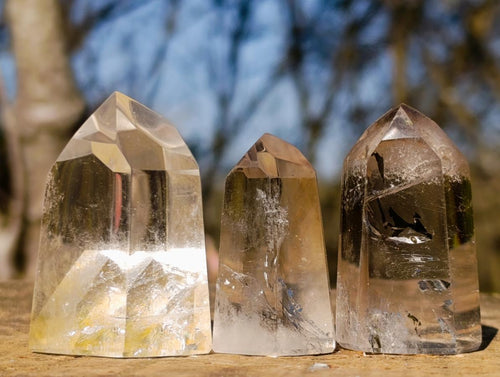 Polished Clear and Smokey Quartz Crystals x 12 From Madagascar - Toprock Gemstones and Minerals 