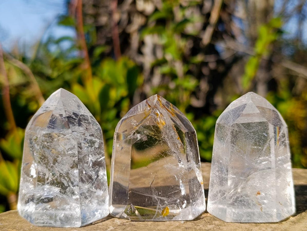 Polished Clear and Smokey Quartz Crystals x 12 From Madagascar - Toprock Gemstones and Minerals 