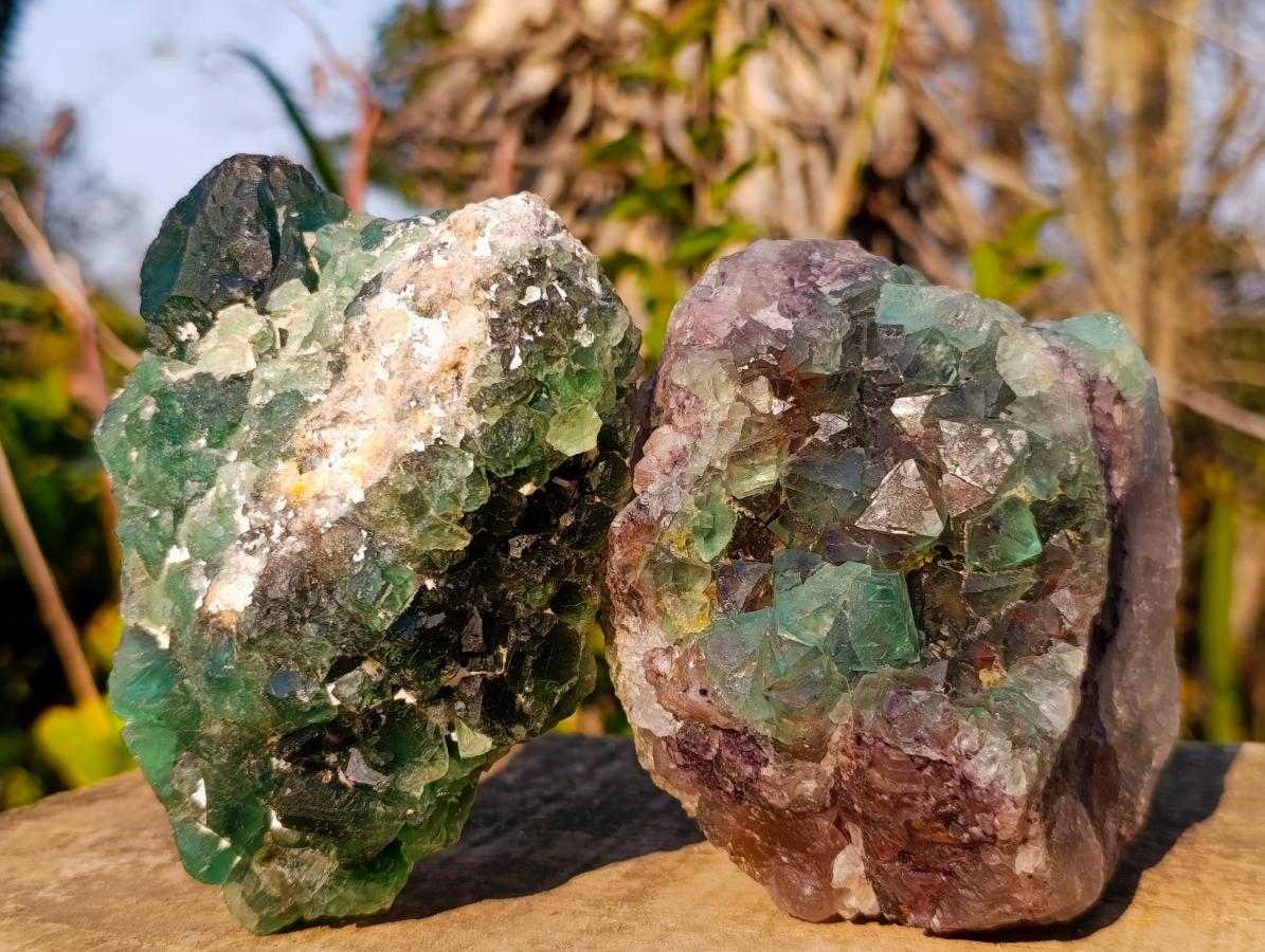 Natural Dark Green and Purple Cubic Fluorite Specimens x 2 From Okorusu Mine, Namibia - Toprock Gemstones and Minerals 