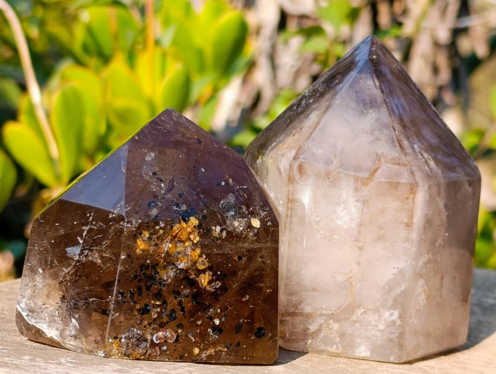 Polished Dark Smokey Quartz Crystals x 2 From Madagascar - Toprock Gemstones and Minerals 