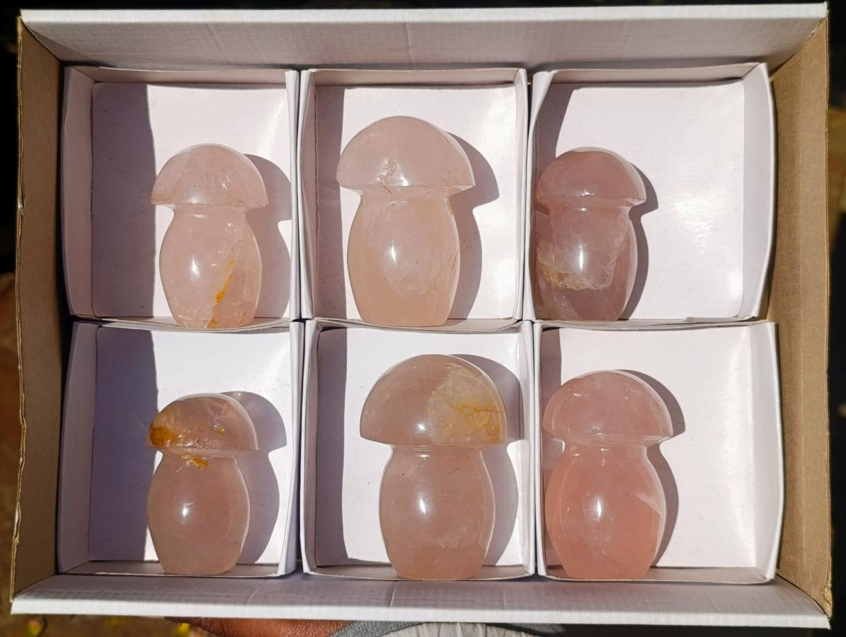Polished Gemmy Rose Quartz Mushrooms x 6 From Madagascar - Toprock Gemstones and Minerals 