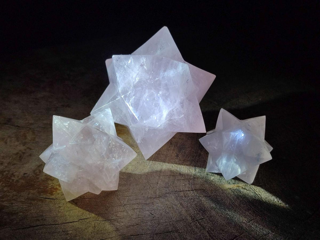 Hand Made Gemmy Rose Quartz Merkabahs x 3 From Madagascar - Toprock Gemstones and Minerals 