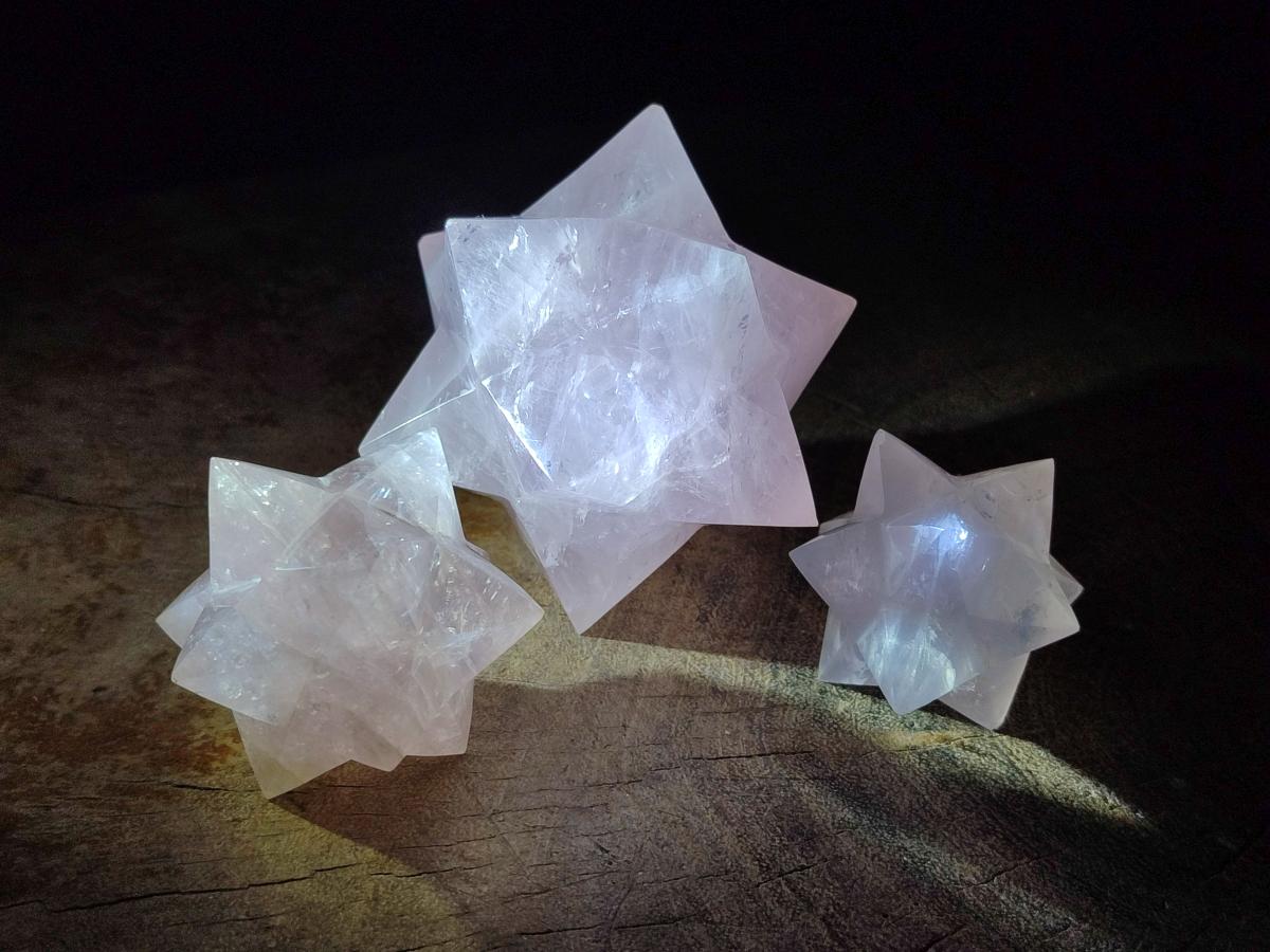 Hand Made Gemmy Rose Quartz Merkabahs x 3 From Madagascar - Toprock Gemstones and Minerals 