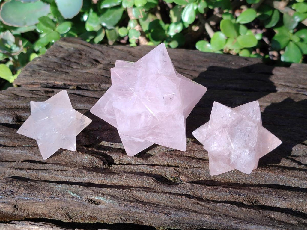 Hand Made Gemmy Rose Quartz Merkabahs x 3 From Madagascar - Toprock Gemstones and Minerals 