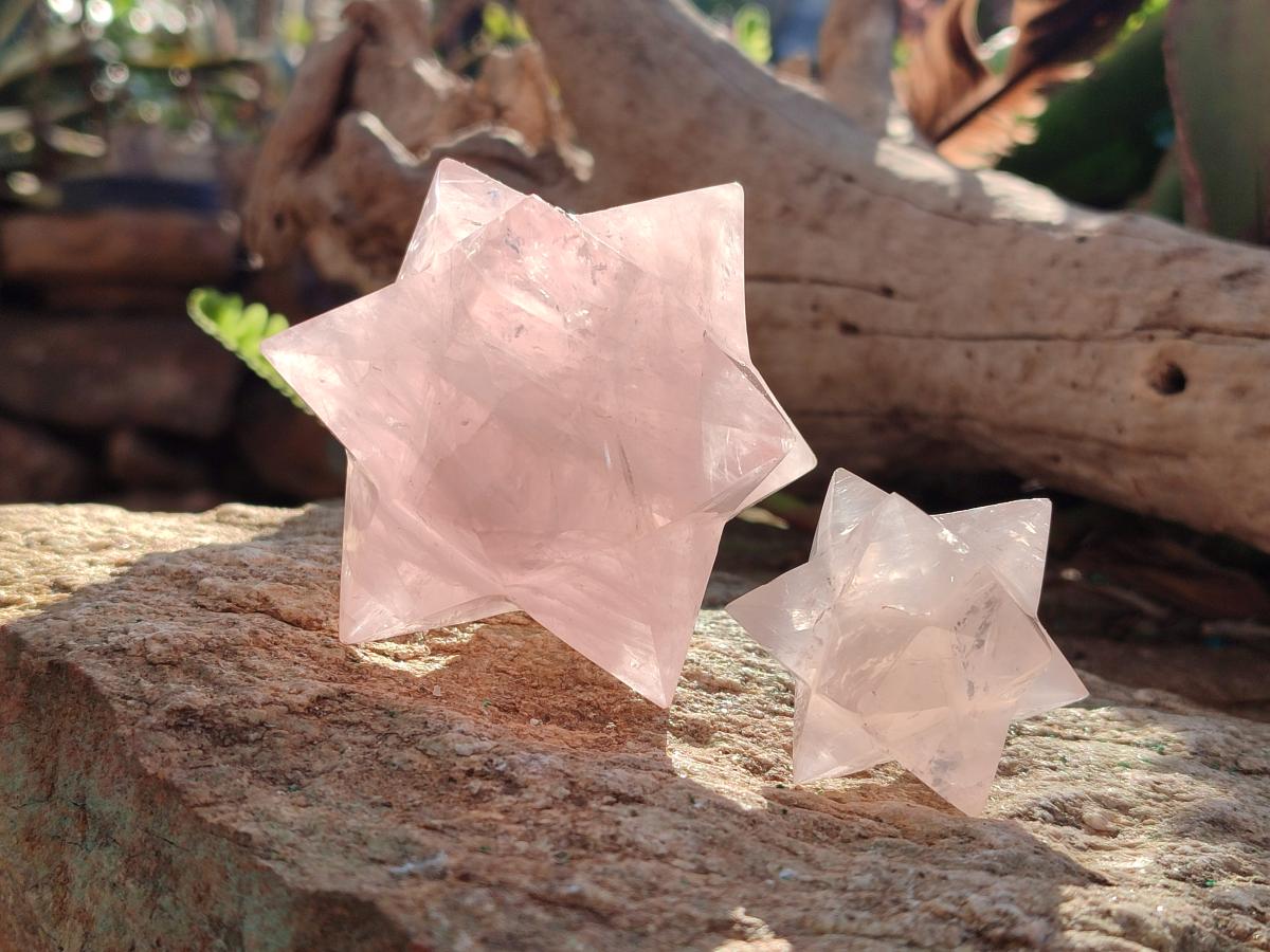 Hand Made Gemmy Rose Quartz Merkabahs x 3 From Madagascar - Toprock Gemstones and Minerals 