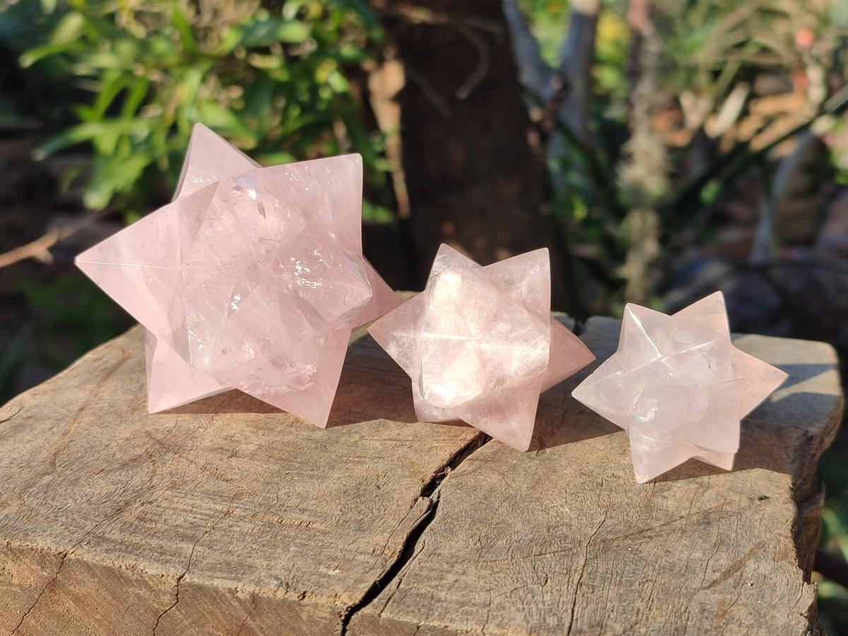 Hand Made Gemmy Rose Quartz Merkabahs x 3 From Madagascar - Toprock Gemstones and Minerals 