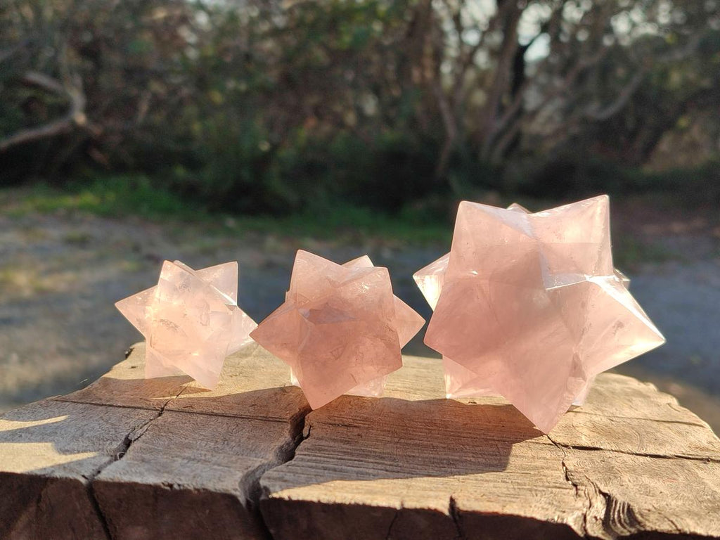 Hand Made Gemmy Rose Quartz Merkabahs x 3 From Madagascar - Toprock Gemstones and Minerals 