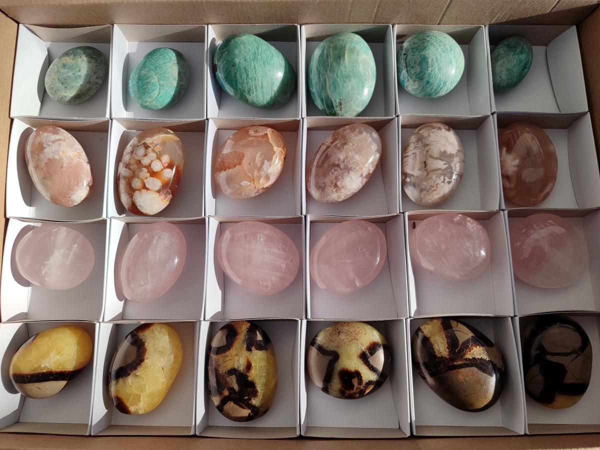 Polished and Natural Mixed Multi Mineral Galets x 24 From Madagascar - Toprock Gemstones and Minerals 