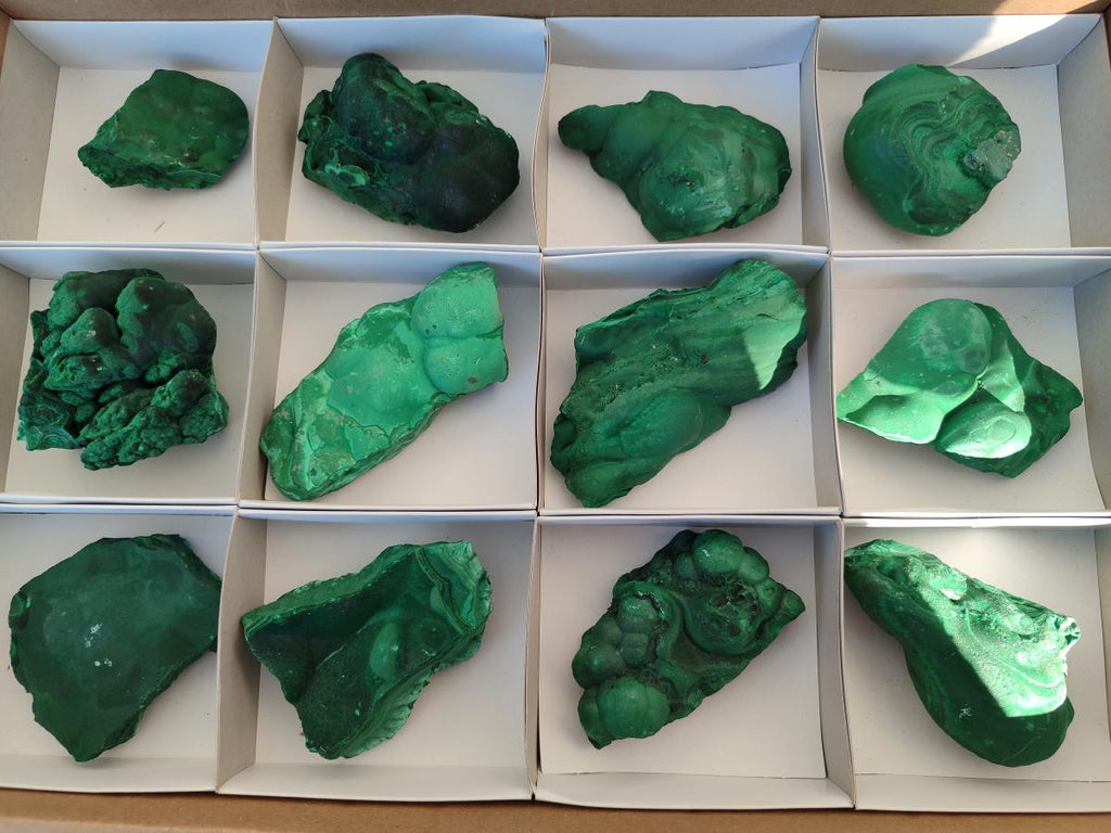 Natural Botryoidal Malachite Specimens x 12 From Congo - Toprock Gemstones and Minerals 