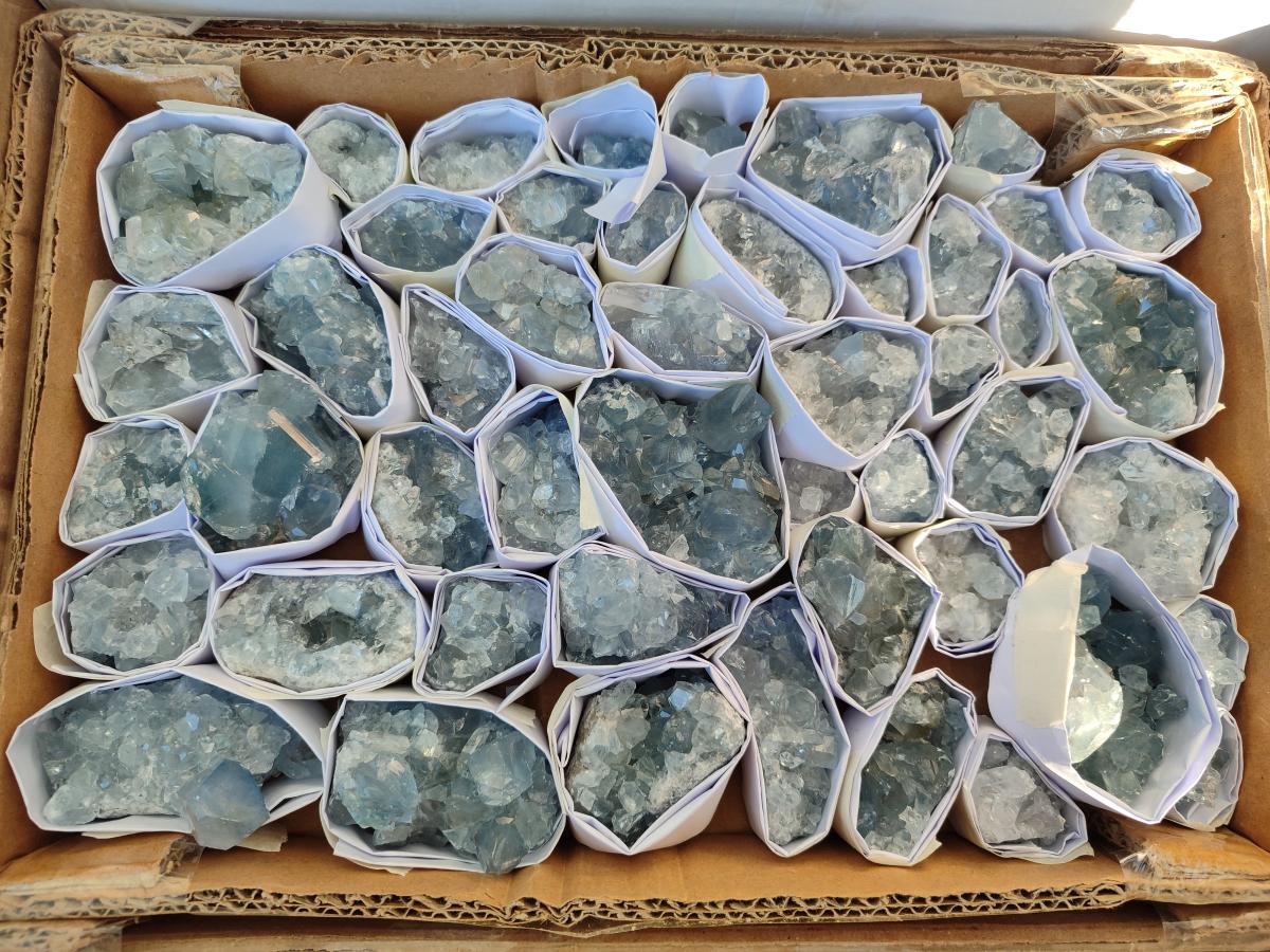 Natural Mini Blue Celestite Specimens x 48 From Sakoany, Madagascar - Toprock Gemstones and Minerals 