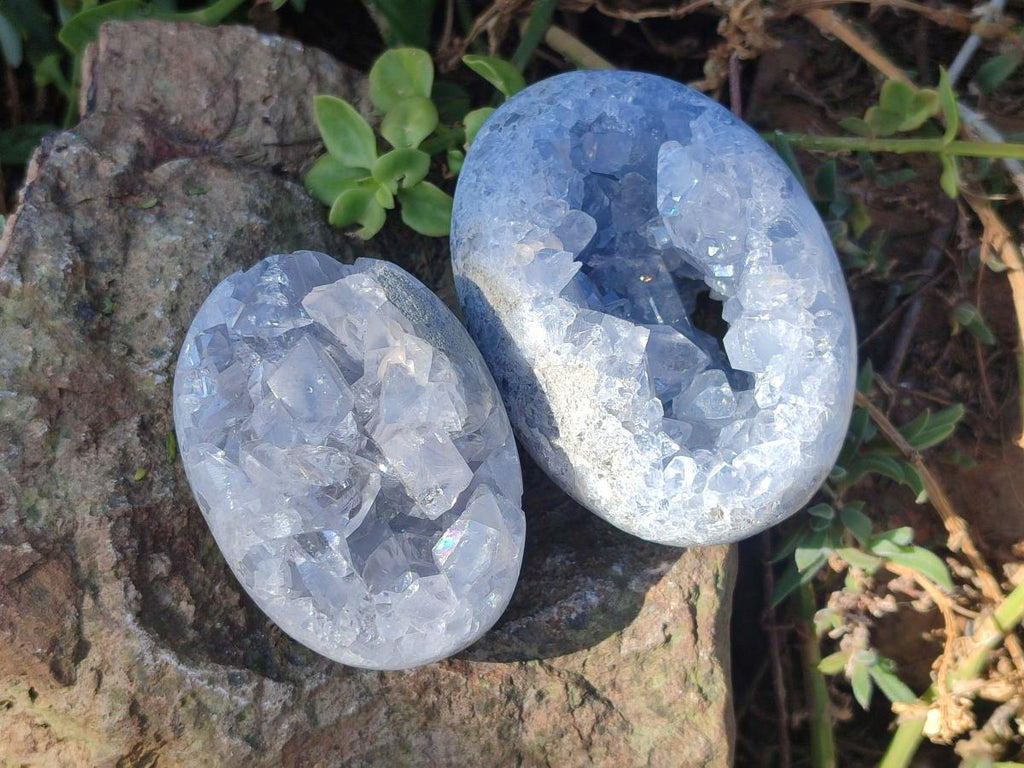 Polished and Natural Blue Celestite Free Forms x 6 From Sakoany, Madagascar - Toprock Gemstones and Minerals 