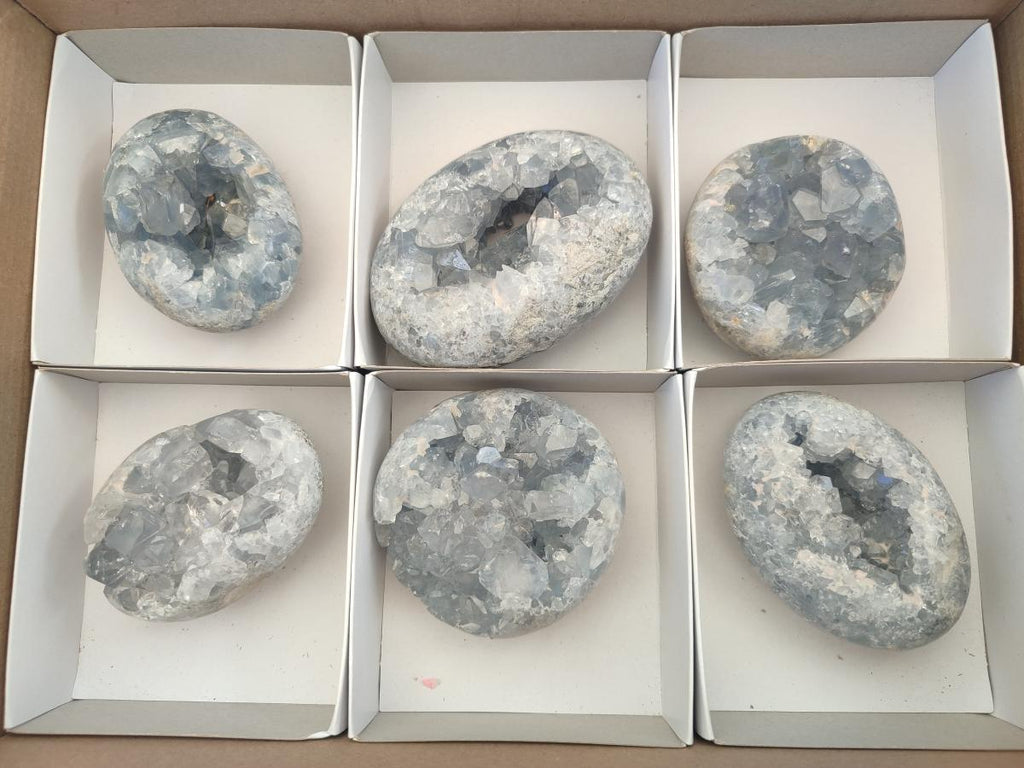Polished and Natural Blue Celestite Free Forms x 6 From Sakoany, Madagascar - Toprock Gemstones and Minerals 