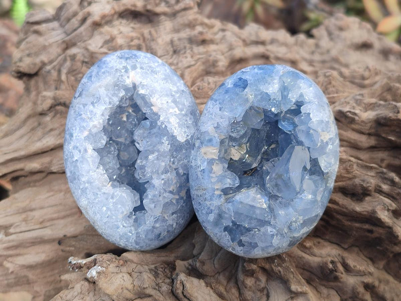 Polished and Natural Blue Celestite Free Forms x 6 From Sakoany, Madagascar - Toprock Gemstones and Minerals 