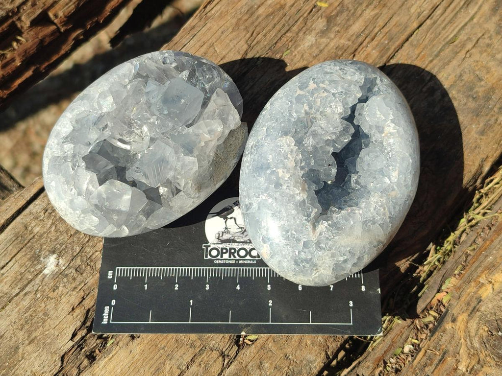 Polished and Natural Blue Celestite Free Forms x 6 From Sakoany, Madagascar - Toprock Gemstones and Minerals 