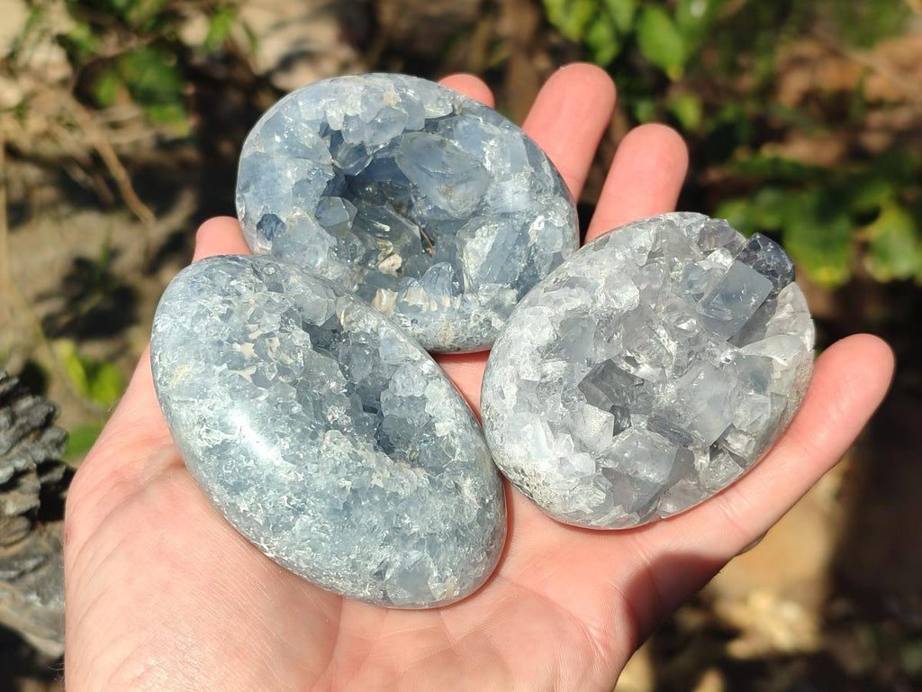 Polished and Natural Blue Celestite Free Forms x 6 From Sakoany, Madagascar - Toprock Gemstones and Minerals 