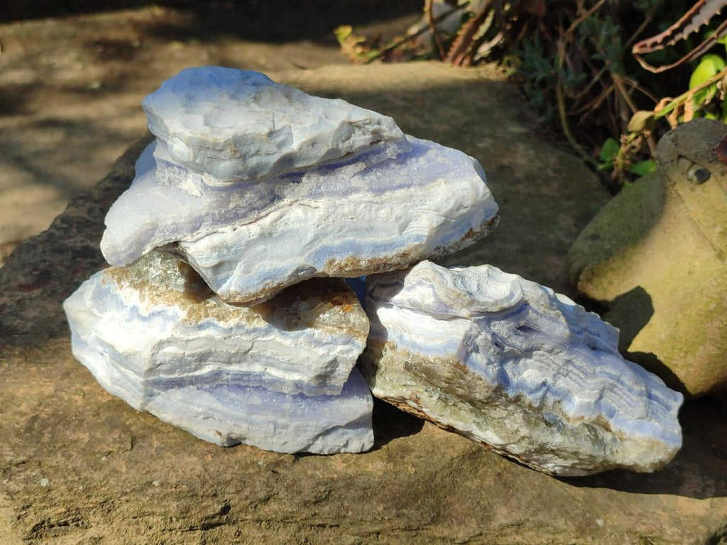Natural Blue Lace Agate Specimens with Calcite x 3 From Namibia - Toprock Gemstones and Minerals 