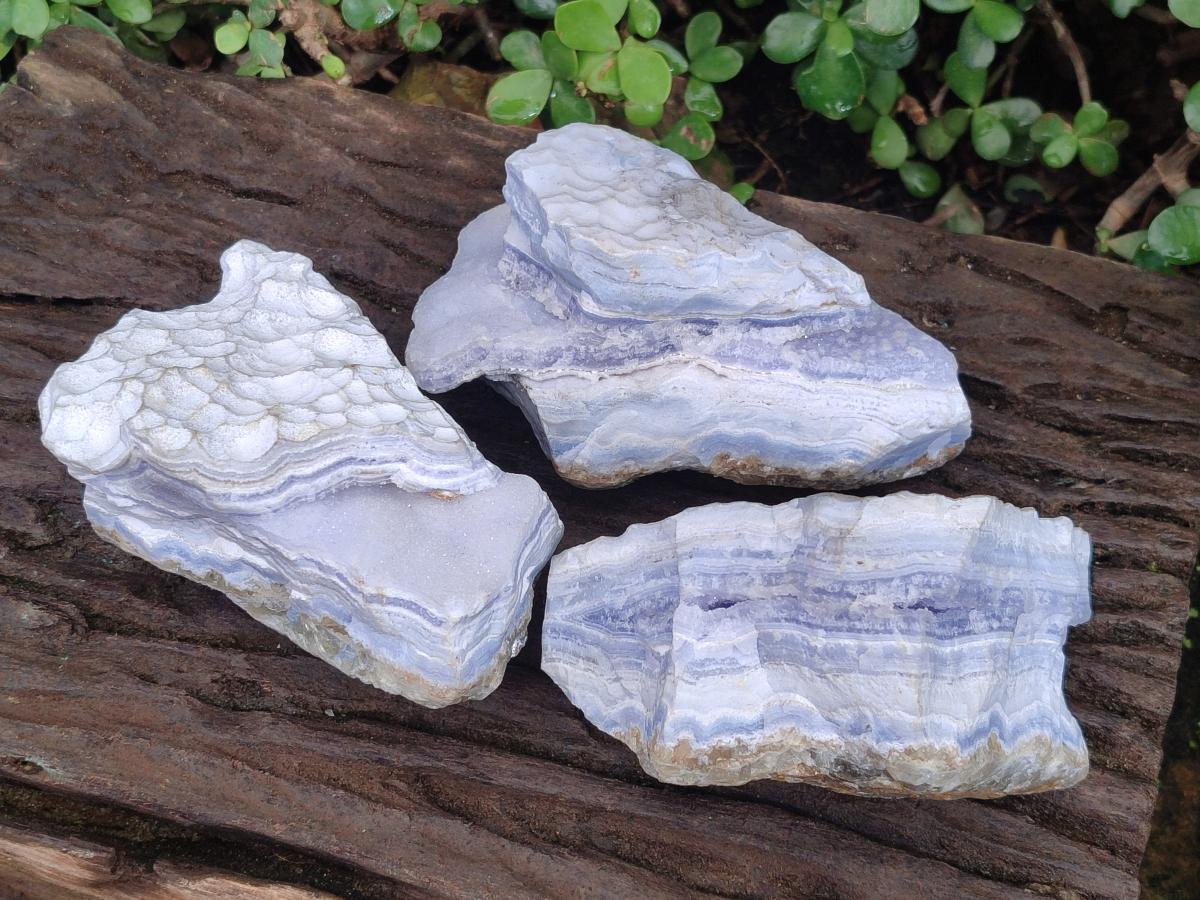 Natural Blue Lace Agate Specimens with Calcite x 3 From Namibia - Toprock Gemstones and Minerals 