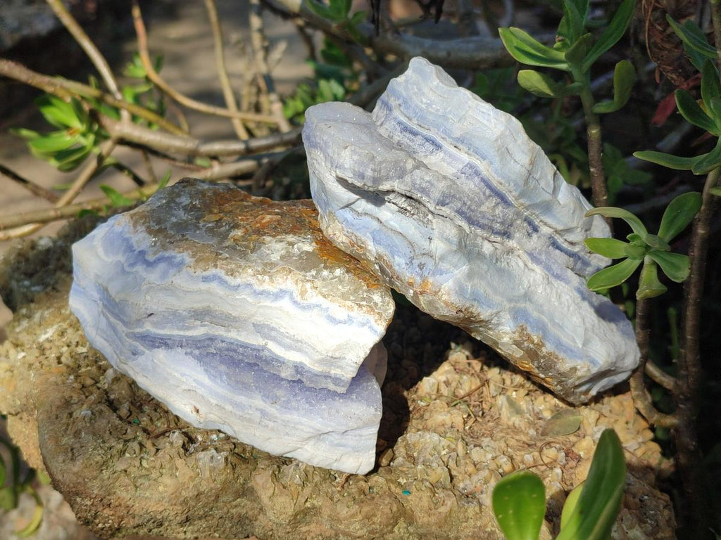 Natural Blue Lace Agate Specimens with Calcite x 3 From Namibia - Toprock Gemstones and Minerals 