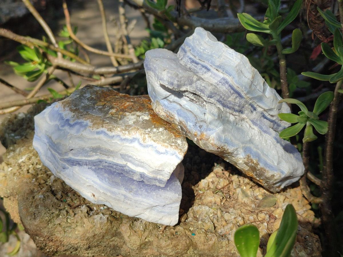 Natural Blue Lace Agate Specimens with Calcite x 3 From Namibia - Toprock Gemstones and Minerals 