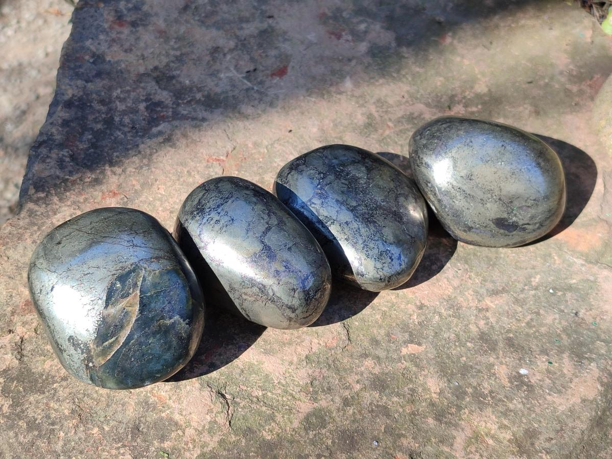 Polished Basalt Pharaoh Stone Galets x 4 From Iron Duke Mine, Zimbabwe - Toprock Gemstones and Minerals 