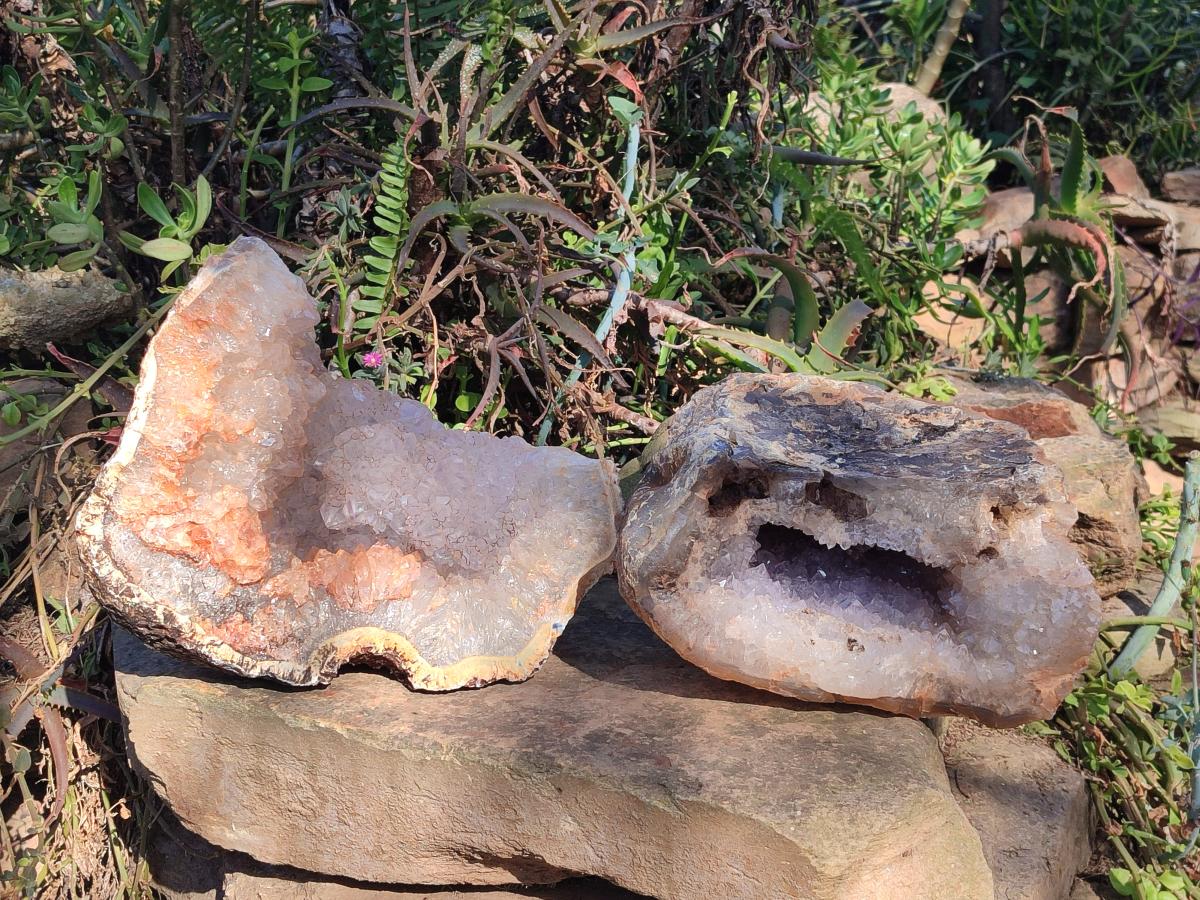 Natural XL Crystalline Agate Geode Specimens x 2 From Maintirano, Madagascar - Toprock Gemstones and Minerals 