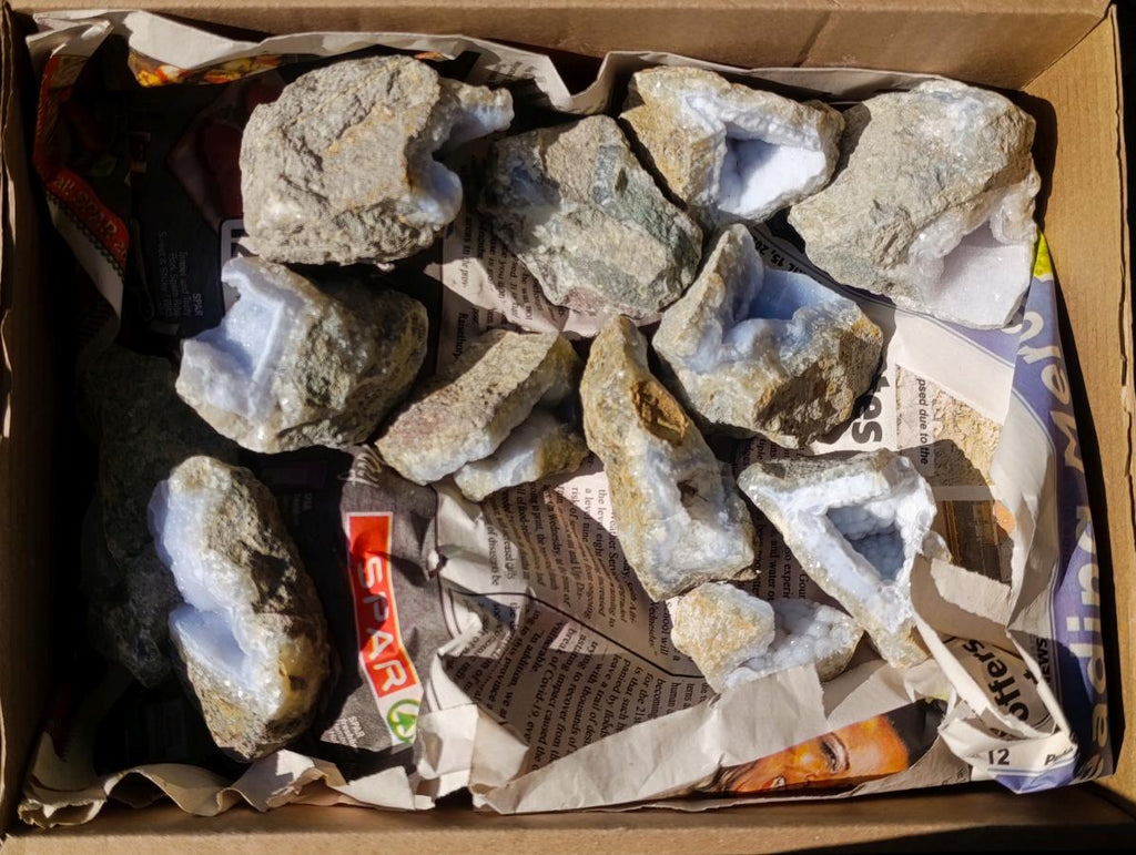 Natural Blue Lace Agate Geode Specimens x 21 From Nsanje, Malawi - Toprock Gemstones and Minerals 
